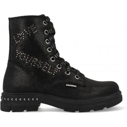Braqeez 421715-989 Meisjes Biker Boots - Zwart - Leer - Veters