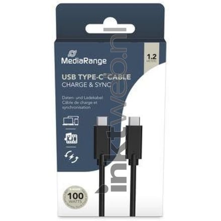 MediaRange USB Type-C® laad- en datakabel met E-markerchip, USB 3.1, ondersteunt USB-C Power Delivery 3.0, Quick Charge 3.0 en PPS, 100W max, 10Gbit/s, 1.2m, zwart