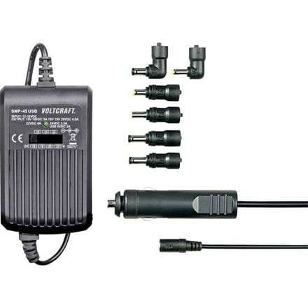 VOLTCRAFT SMP-45 USB Laptop netvoeding 45 W 9.5 V/DC, 12 V/DC, 15 V/DC, 16 V/DC, 18 V/DC, 19 V/DC, 20 V/DC 3 A