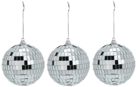 Inge Christmas Decor Disco kerstbal - 3x - zilver - D9 cm - glas/foam - discobal/discobol - kerstversiering