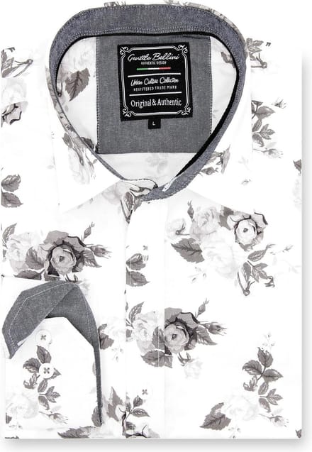 Heren Overhemd - Slim Fit - Floral Design - Wit - Maat S