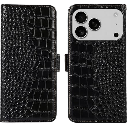 Mocaa Apple iPhone 17 Pro Croco Book Case Leer Zwart