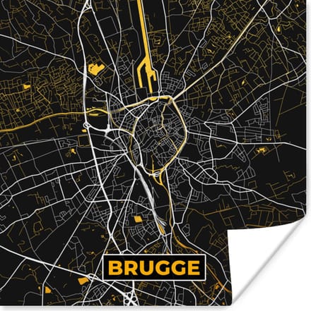 Poster Brugge - Goud - Stadskaart - Kaart - Plattegrond - 75x75 cm