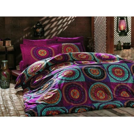 Parure de lit - 1 housse de couette 220 x 240 cm + 2 taies d'oreiller 60 x 60 cm - 100% coton renforcé - Fuchsia