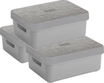 Sunware Opbergbox - 3x stuks - lichtgrijs - 9L - kunststof met deksels