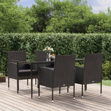 vidaXL - 5-delige - Tuinset - met - kussens - poly - rattan - zwart