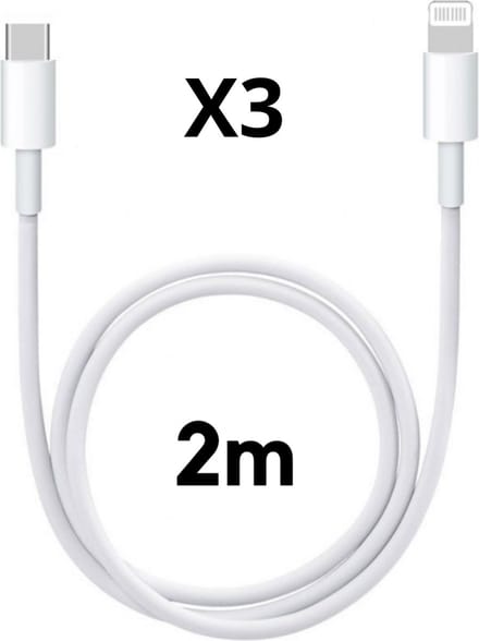 3x Lightning naar USB C Kabel Wit - 2 meter - Oplaadkabel voor iPhone 14 / 14 PLUS / 14 PRO / 14 PRO MAX / 13 / 13 MINI / 13 PRO / 13 PRO MAX