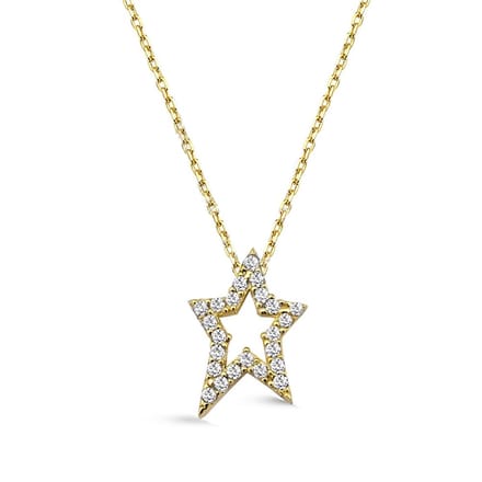 18K Goud Ster met Kristal Ketting - 40cm +5cm