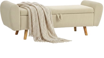 HOMCOM Opbergpoef - Corduroy (100% polyester), rubberhout - 150 x 45 x 51 cm - Beige