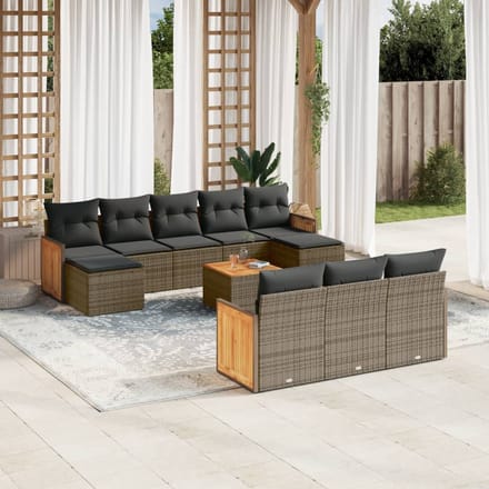 vidaXL - 11-delige - Loungeset - met - kussens - poly - rattan - grijs