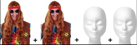 2x Pruik lang haar bruin met hoofdbandje  +2x pruikenhouders