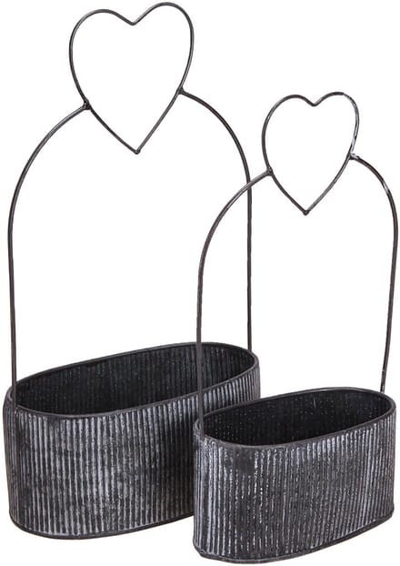 Decoratieve ovale metalen schaal met hartje, zwart, 20/16 cm, set van
