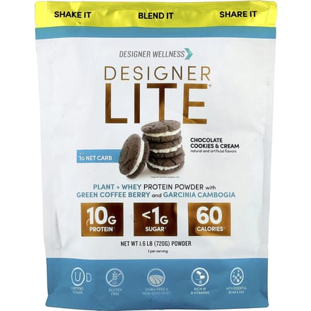 Designer Wellness, Designer Lite®, Plantaardig + Wei Eiwitpoeder, Chocolate Cookies & Cream, 720g (1,6 pond)