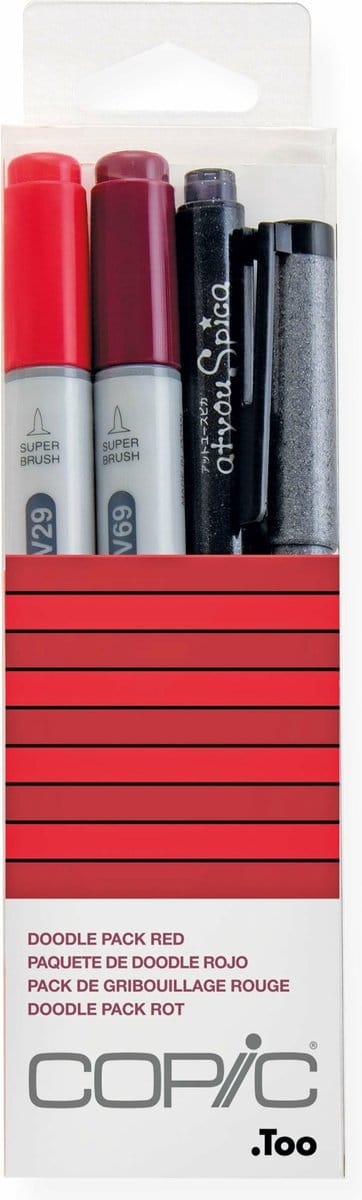 Copic Ciao Doodle Pack Red markeerstift 4 stuk(s) Beitel/penseelpunt Zwart, Rood