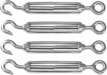 AMIG Spanschroeven/draadspanner met haak/oog - 4x - 11cm - 316L RVS - 120kg - M6 schroefdraad