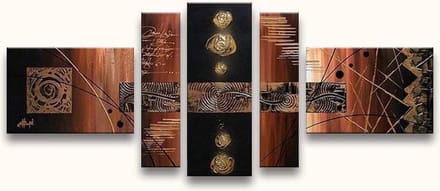 Handgeschilderd schilderij Olieverf op Canvas - Tribal Art – 5-Luik