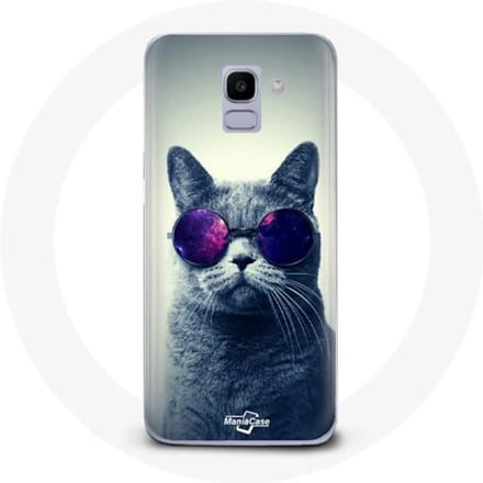 Hoesje voor Samsung Galaxy A6 2018 Kat Paarse Brilstijl