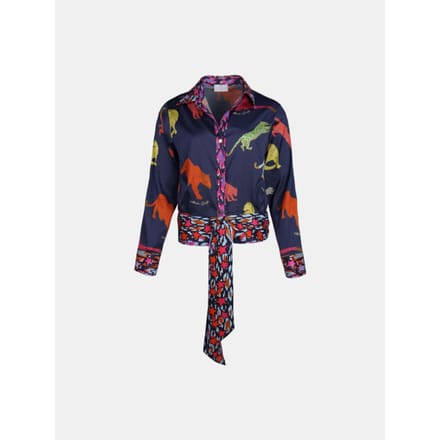 Mucho Gusto ® blouse antwerpen donkerblauw luipaard patches