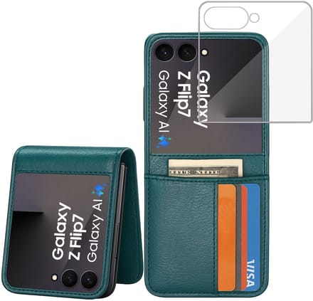 ChiGuard Wallet Case & screenprotector geschikt voor Galaxy Z Flip 7 – Book Case - Portemonnee - Petrolblauw