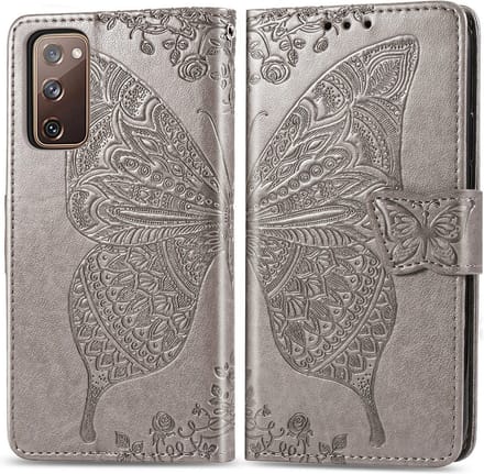 Bookcase geschikt voor Samsung Galaxy S20 FE - Grijs - Vlinder - Portemonnee Hoesje