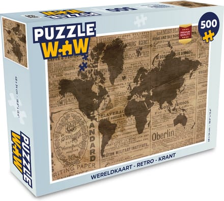 Puzzel Wereldkaart - Retro - Krant - Legpuzzel - Puzzel 500 stukjes
