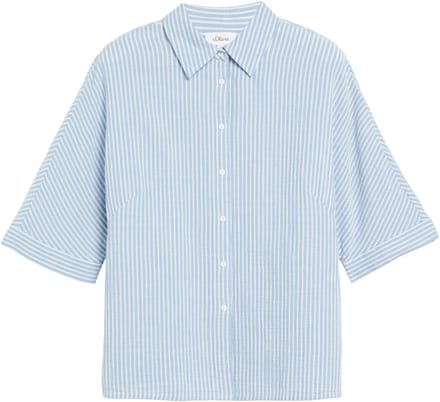 Gestructuurde Korte Mouw Blouse met Kraag en Plissé Detail Dames s.Oliver