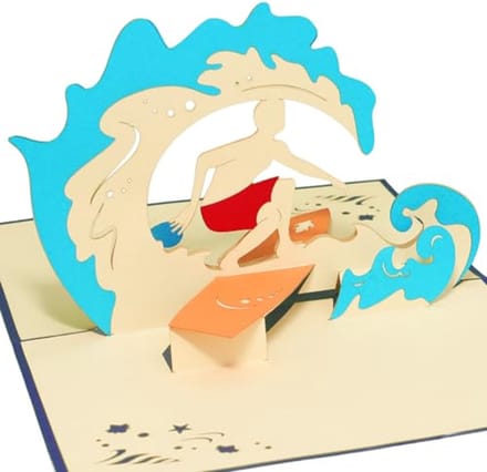 3D Wenskaart Surfer op de Golf - Creatief en Uniek