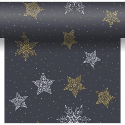 Duni - Tafelloper - Snowstars Zwart - 40 x 480 cm