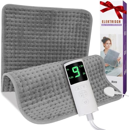 Aura® Warmtekussen Elektrisch - Warmtekussen - Extra Groot Warmtekussen - 9 Niveau's - Grijs - 44cm x 84cm x 2cm
