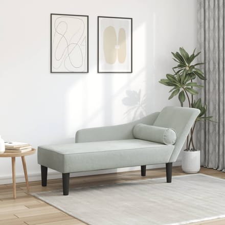 vidaXL - Chaise - longue - met - kussens - fluweel - lichtgrijs