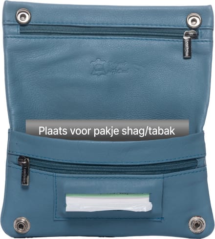 LeonDesign - Shag etui - Tabak Etui - Hoogwaardig leer - Lichtblauw
