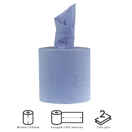 Jantex centrefeed 2-laags handdoekrollen blauw 120m (6 stuks)