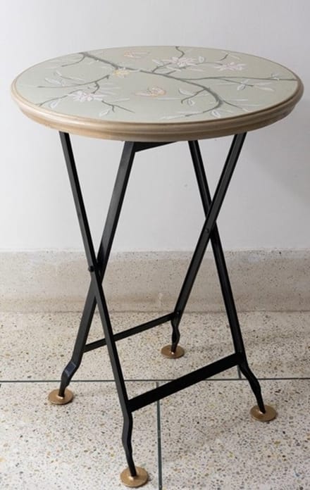 Klaptafel rond Magnolia en vlinder beige Ø45xH61,5cm