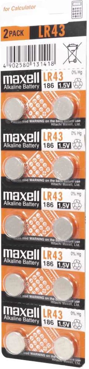 Maxell LR43 1.5V Blister 10 - V12GA - 186