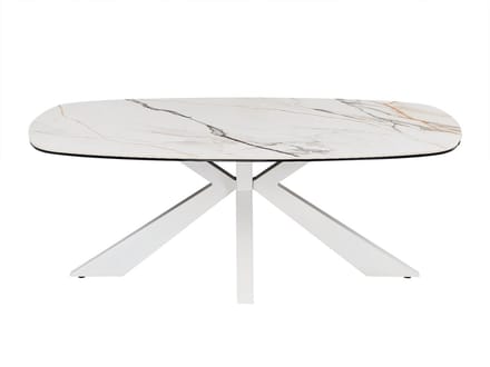 Vente-unique Salontafel van gehard glas, keramiek en metaal - Wit marmereffect - DERIYA van Maison Céphy