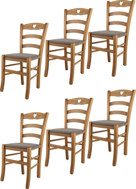 Tommychairs Cuore - Eetkamerstoelen - Set van 6 - Eikenhout - Stof