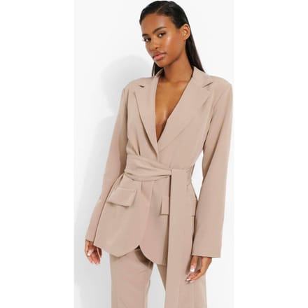 boohoo Dames Obi Tie Taille Op Maat Gemaakte Blazer | Camel | Maat: 42
