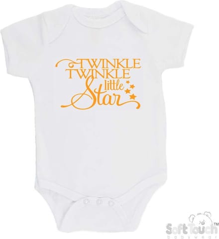 Soft Touch Romper "Twinkle winkle little star" Unisex Katoen Wit/mosterd Maat 56/62