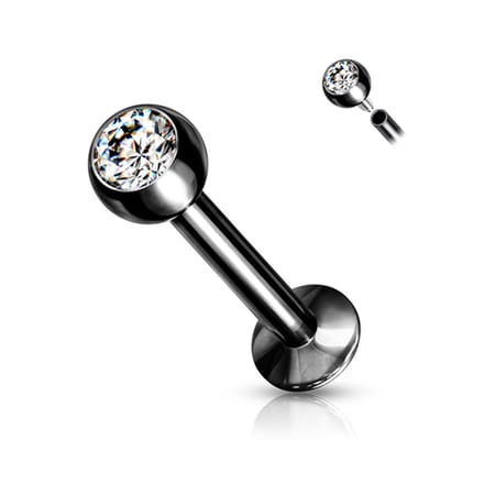 Piercing chirurgisch staal met klein wit steentje intern schroefdraad 1.2x8x3 - zwart - LMPiercings