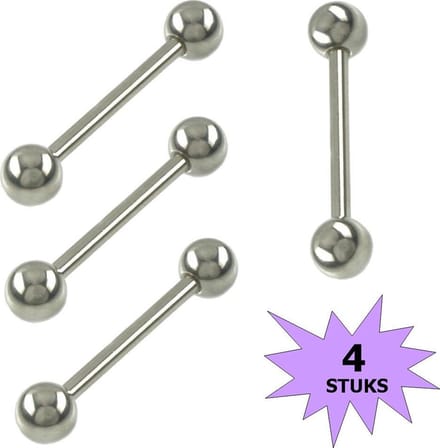 Fako Bijoux® - Barbell Piercing - 20mm - Zilverkleurig - 4 Stuks