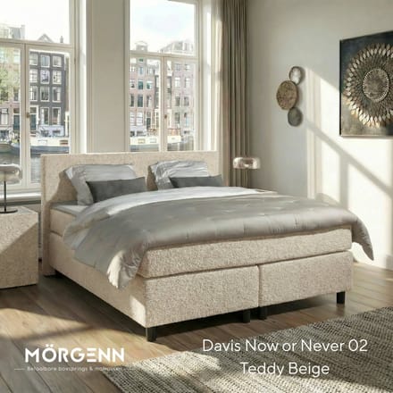 Mörgenn Boxspring Amsterdam - Pocketvering - Teddy Beige - 80x200 cm - Inclusief Dekbed en Kussens