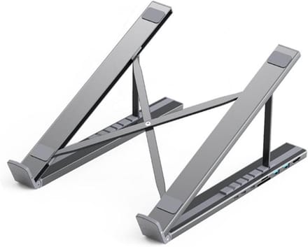 Laptop Docking Station - Verstelbare Standaard - Ergonomisch Werken - 8-in-1 Multiport Adapter - 360 gram - Zilver