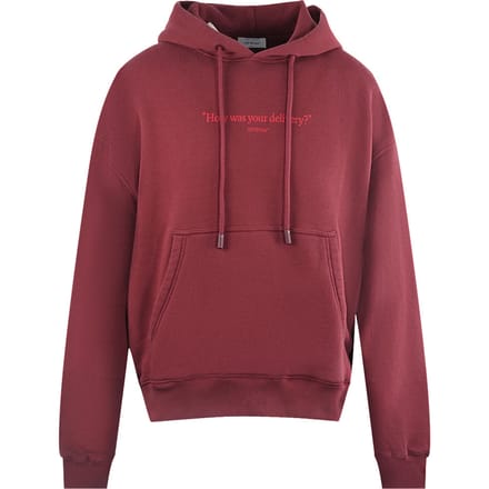 Off-White How Was Your Delivery Dark Red Skate Hoodie