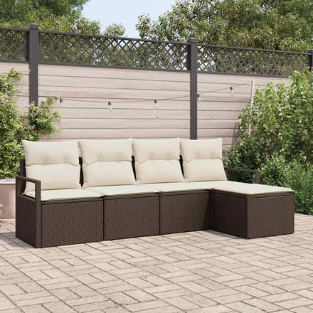 vidaXL Bankstel met kussen met opslag 5 pcs Bruin en Crème poly rattan