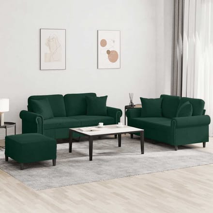 vidaXL - 3-delige - Loungeset - met - kussens - fluweel - donkergroen