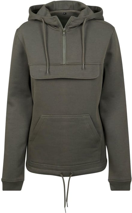 Build Your Brand - Sweat Pullover Dames Hoodie met halve Rits - Olive maat 4XL