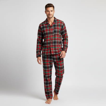 La-V Flanel pyjamaset voor heren met geruit patroon Rood/Zwart S