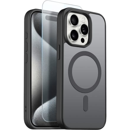 Northjo 2-in-1 iPhone 15 Pro Max Hoesje – Shockproof, MagSafe + Screenprotector Zwart