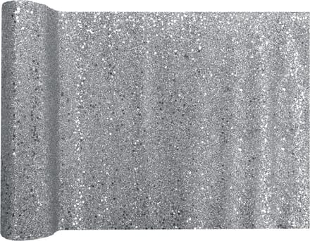 Santex Glitter Tafelloper op rol - 2x - zilver - 28 x 300 cm - polyester
