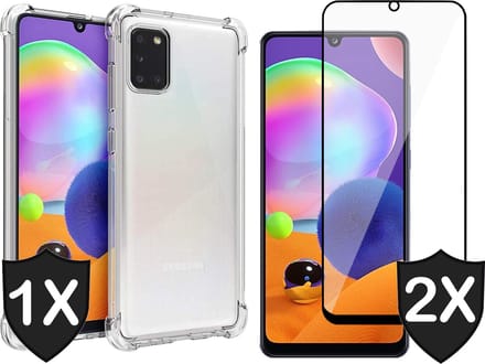 Hoesje geschikt voor Samsung Galaxy A31 - Transparant Shock Proof Case + 2x Full Screen Protector Glas
